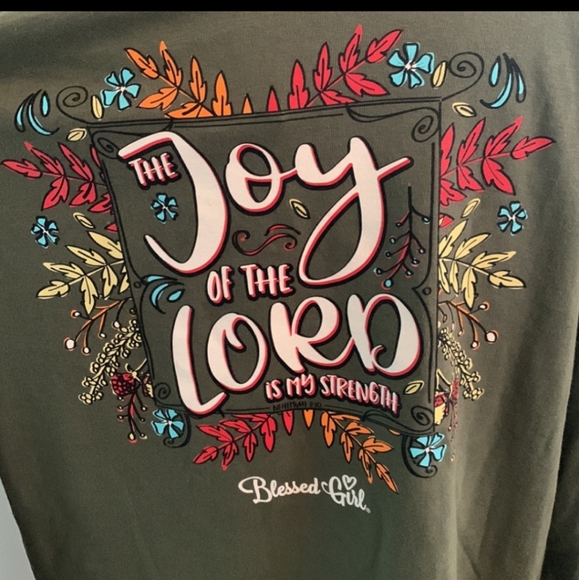 Blessed Girl Womens Long Sleeve T-Shirt - Joy Wreath - Military Green - Picture 6 of 11